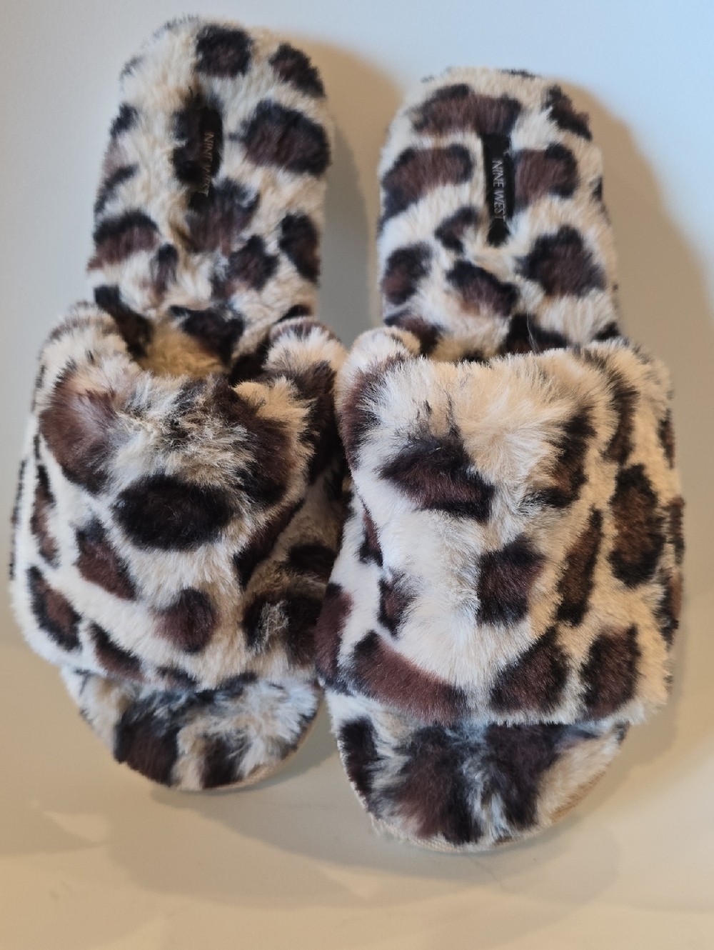 Nine West Leopard Print Faux Fur Slide Slippers - Brown and Cream